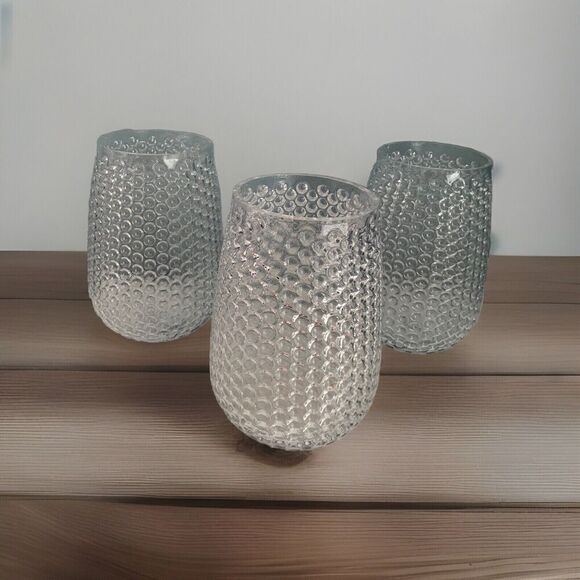 (3) 8” Pottery Barn Vases Pebbled Clear Glass Hobnail New Entry Home Decor - Picture 4 of 10